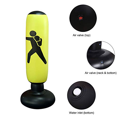 Gemgo Punch Bag 160cm, Inflatable Free-Standing Fitness Target Stand Tower Bag, MMA Boxing Punching Kick Training Tumbler Bop Bag for Relieving Pressure Body Building (Yellow-C) - Thumbnail 3