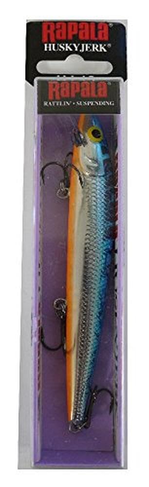Rapala Unisex Adult Husky Jerk Fishing Bait Fishing Accessories with Neutral Density Body Freshwater Spinning Bait Running Depth 1.2 - 2.4 m Fishing Lure 12 cm, 13 g Made in Estonia Silver Blue, Standard
