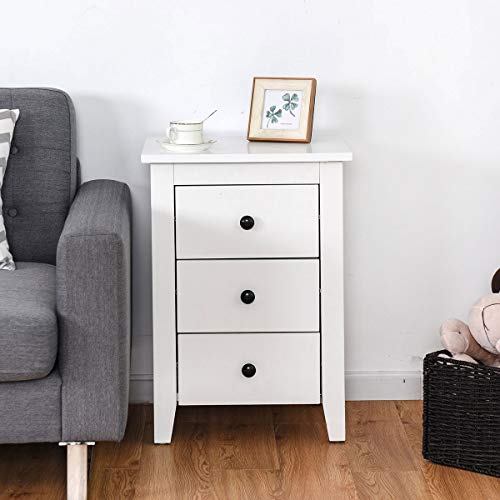 Nightstand Side End Tables, WATERJOY Modern Accent Table Drawer Cabinet for Bedroom Living Room (3 Drawers, White) (2)
