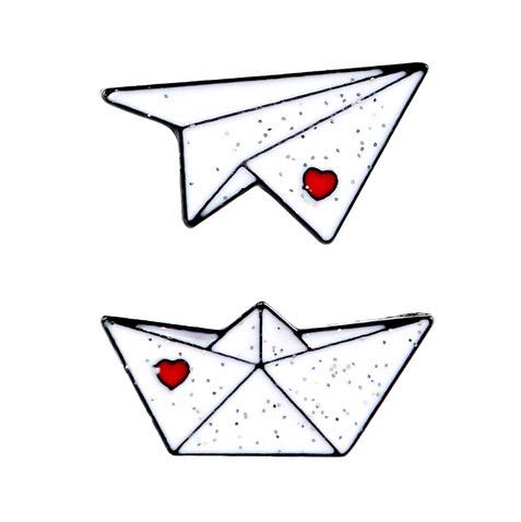 Miniblings 2pcs Paper Ship Paper Plane Brooch Pin Sea Ocean Boat Airplane Origami