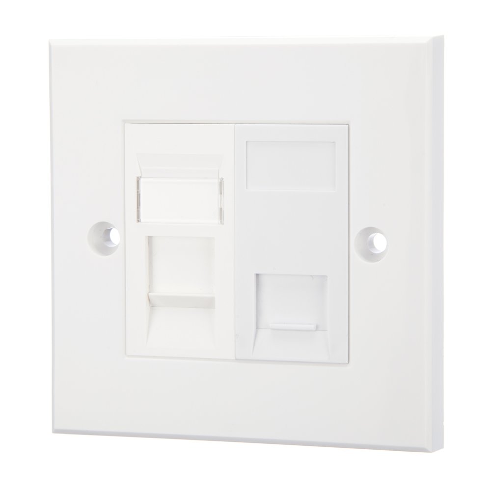 Computer Spares Telephone & Cat5e RJ45 Faceplate/Wall Outlet – For Use With RJ45 Ethernet Network Cable & BS6312 BT Telephone Plug – Ideal for ADSL Router in Comms Room