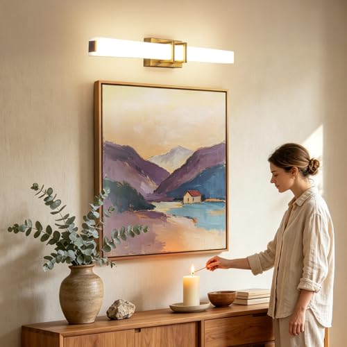 TYhogar LED Wall Light for Interior, 62 cm, 12 W Modern Brass Wall Light, Light for Bathroom Mirror, Hallway, Stairs, Picture, Living Room, Bedroom, Kitchen