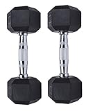 Gymenist Set of 2 Hex Rubber Dumbbell with Metal Handles, Pair of 2 Heavy Dumbbells (15 Lb)