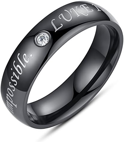 Molike 6mm Stainless Steel CZ Inlay Inspiring Luke 1:37 Bible Verse Rings for Men Women, Size 6-12