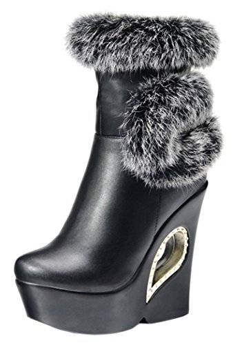 Laikakingdom Cute Animal Hair Fashionable High Heels Slipsole Shoes For Women(7 B(M) US, Black)