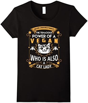 Women's Vegan Cat Lady Animal &amp; Vegetable Lover Gift T-Shirt Medium Black