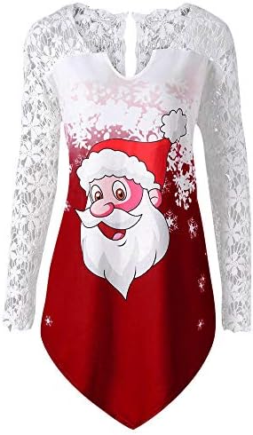 Women Christmas Sweaters,Cinsanong Sales Today! Santa Claus Print Warm Blouse Lace Panel Casual Fashion Tops