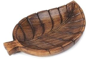 Store Indya Wooden Trinket Tray – Leaf Design Decorative Dish for Jewelry, Keys & Accessories – Holiday Home Décor Accent, Thanksgiving Table Décor, Christmas Hostess Gift (Serving Tray - Leaf Design)