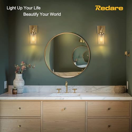 Redare Wall Lamps Set of 2,Wall Sconces Lighting,Bathroom lights,Wall Light Indoor,Matte Gold Vanity Lights with Clear Glass Shade,Modern Wall Led Lamp for Hallway,Bathroom,Bedroom (Gold, Set of 2)