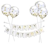 Willaire Happy Birthday Banner &5 Pieces Gold Confetti Balloons Party Balloons With Golden Paper Confetti Dots For Birthday Party Decorations Wedding Decorations And Proposal