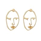 Zealmer Statement Face Outline Earrings Hollow Out Dangling Color Gold Stud Earrings