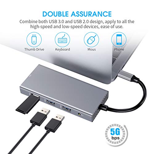 9 in 1 USB C Hub- USB-C to HDMI (Support Sumsung Dex Mode) VGA with 3.5mm Audio Output, SD/TF Card Reader, 3USB 3.0, USB-C Power Delivery Adapter for MacBook, iPad Pro, Samsung Galaxy S8+ - Thumbnail 2
