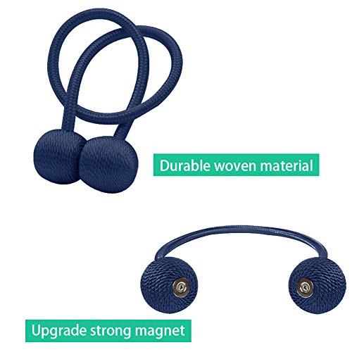 YOBAYE Magnetic Curtain Tiebacks, 2 Pack Drape Tie Backs Decorative Curtain Rope Holdbacks for Home Kitchen Office Window Drapes, No Drilling & Holes Required,Navy