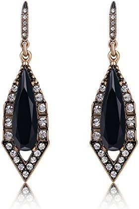 Ellena Rose Black Stone With Cubic Zirconia Stone Drop Earrings For Women (Black)