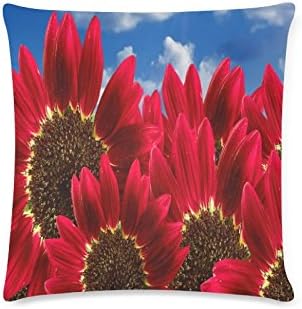 Summer Beautiful Red Sunflower Rectangle Sofa Home Decorative Throw Pillow Case Cushion Cover Cotton Polyester Twin Side Printing 16 x 16 inches