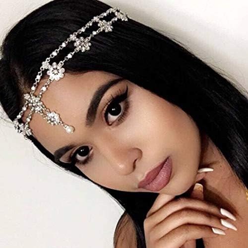 Zoestar Head Chain Jewellery Wedding Bohemian Bridal Flowers Headband Elastic for Women (Rose Gold)