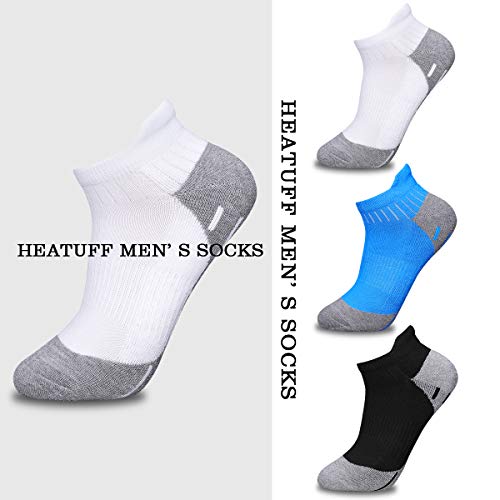 Heatuff Men's Low Cut Ankle Socks Athletic Cushioned Moisture Wicking Breathable Casual Tab Socks -6 Pack(Black)