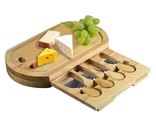 Cheese Board Set by StarBlue - Oval Shape with 4 Knives and Slide Out
Drawer