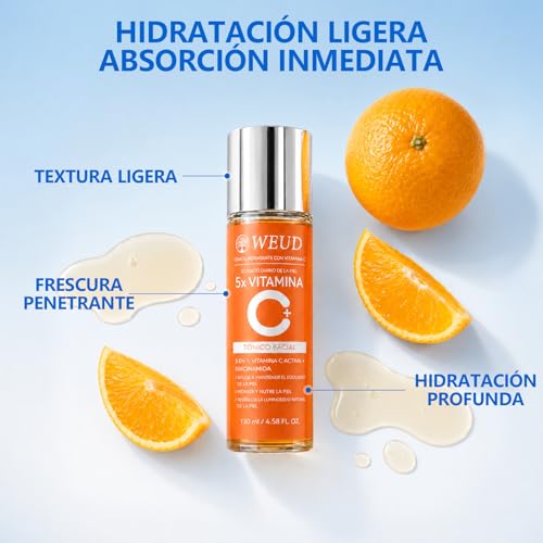 WEUD Skin Care Coreano 5 En 1 Kit, con 1 Crema Hidratante Centella + Tonico 5X Vitamina C Activa + 1 Cremas de Ojos Retinal + 1 Serum Centella + 1 Serum Péptidos Propóleo, para Todo Tipo de Piel