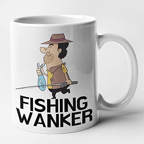 Fishing Wanker - Rude Funny Fishing Mug (White)