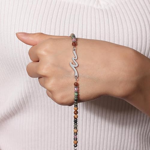 Pulseras de Acero Inoxidable para Mujer, Pulsera de Piedra Natural, Brazalete para Dama Elegante, Regalos para Mujer Cumpleaños, Joyeria Accesorios Regalo para Novia Amiga Mamá
