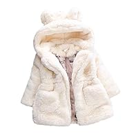 SITENG Baby Little Girls Autumn Winter Fleece Coat Kids Faux Fur Jacket with Hood Thick Outwear Warm Overcoat White