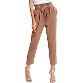 GRACE KARIN Women's Hight Waisted Work Pants Cropped Paper Bag Business Casual Pants with Pockets