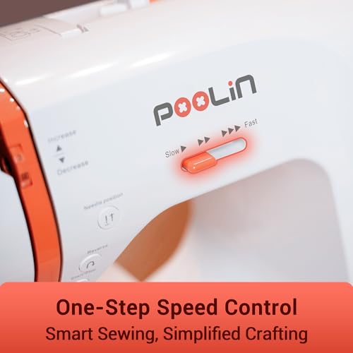 Poolin EOC02 Computerized Sewing Machine with 200 Stitches, 7 Feet, LCD Display, Wide Table, for Beginners