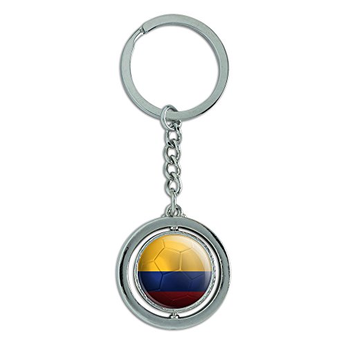 Colombia Flag Soccer Ball Futbol Football Spinning Round Metal Key Chain Keychain Ring