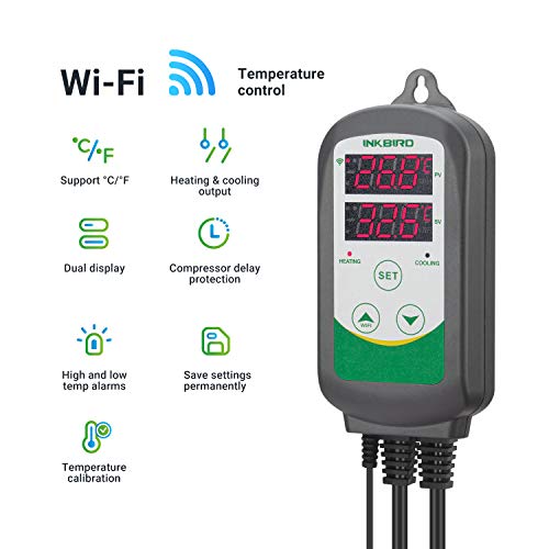 Inkbird ITC-308 WiFi Digital Temperature Controller, Wireless Temperature Controller with Waterproof Probe for Aquariums, Supports iOS/Android