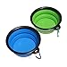 Sabuy Collapsible Dog Cat Travel Bowl, Pet Pop-Up Food Water Feeder Foldable Bowls With Carabiner Clip, Blue/Green, Set Of 2
