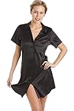 Camille Womens Ladies Luxurious Knee Length Black Satin Nightshirt