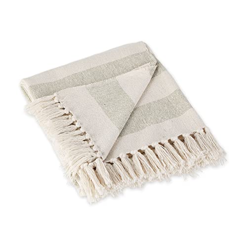 DII Cabana Stripe Woven Throw, Cotton, Artichoke, 50x60