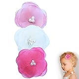 Pearl Poppy Flower Hair Clip - Girl TruStay Clip - Best NO Slip Barrette For Fine Hair (Pack2-Pink/White/Hot Pink)