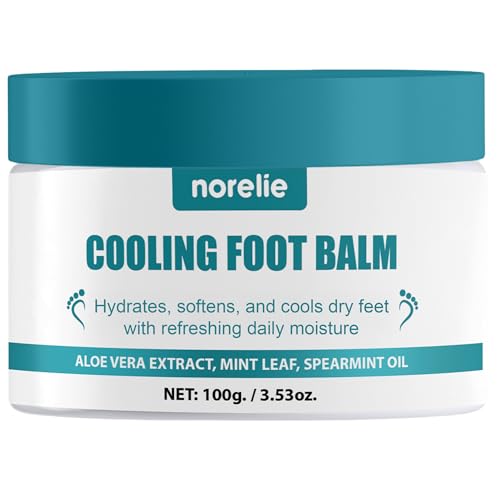Norelie Cooling Foot Balm, 100g | Hydrating Foot Cream with Aloe Vera, Spearmint & Tea Tree Oil | Non-Greasy, Fast-Absorbing Moisturizer for Dry, Rough Feet