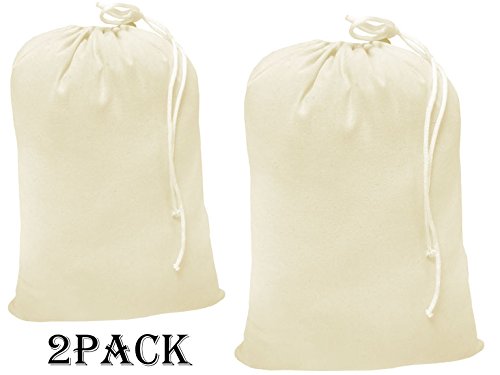 PACK of 2, 100% Cotton Extra-Large Laundry Bag 24 Inches by 36 Inches in Natural Color by Linen Clubs - Lightweight and Durable, gives you a long-term solution to your laundry carrying needs