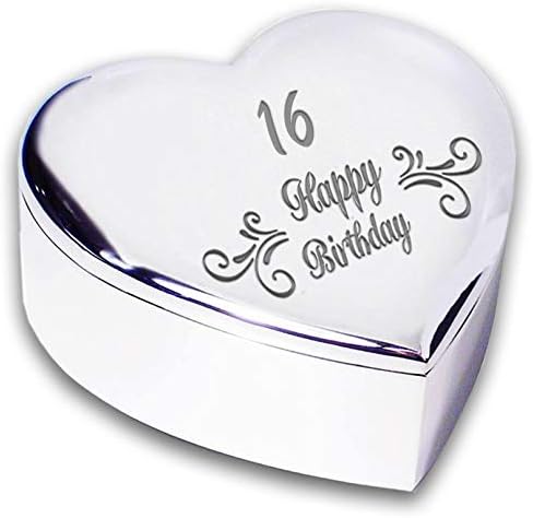 Chris Bag Of Goodies 16th 16 Year Old Sixteenth Birthday Gift for Teen Girls Her Swirl Engraved Silver Finish Heart Shaped Trinket Box Keepsake Present Idea My Daughter Friend Sister
