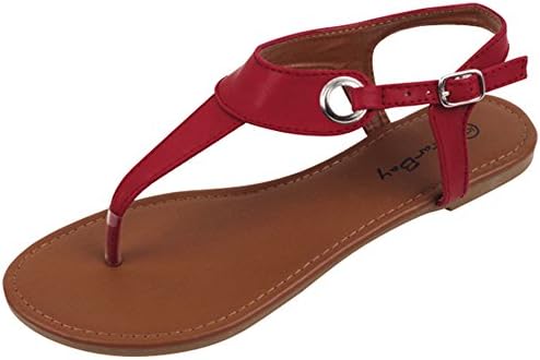 New Womens Sandals Roman Gladiator Flats T Straps Thongs Ladies Shoes Medusa &amp; EVA (2207-Burgundy, 7)