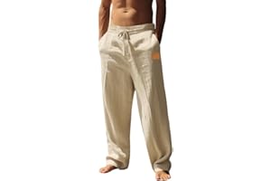 TRFIC Mens Linen Pants Yoga Beach Loose Fit Casual Summer Elastic Waist Drawstring Baggy Trousers with Pockets