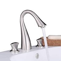 Ollypulse Solid Brass Three Holes Double Knobs High Arc Widespread Bathroom Sink Faucet Brushed Nickel Finished, without Pop-up Drain