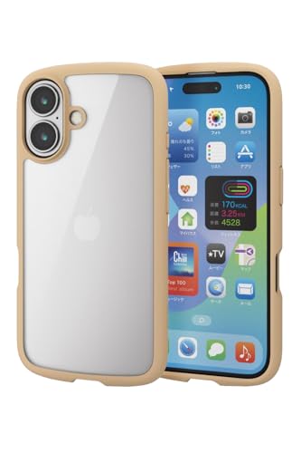 エレコム iPhone 16 ケース クリア 耐衝撃 衝撃吸収 フレームカラー ハイブリッド 薄型 軽量 ワイヤレス充電対応 ストラップホール付き 全周エアークッション ストラップホルダーシート付 カフェオレ PM-A24ATSLFCBE