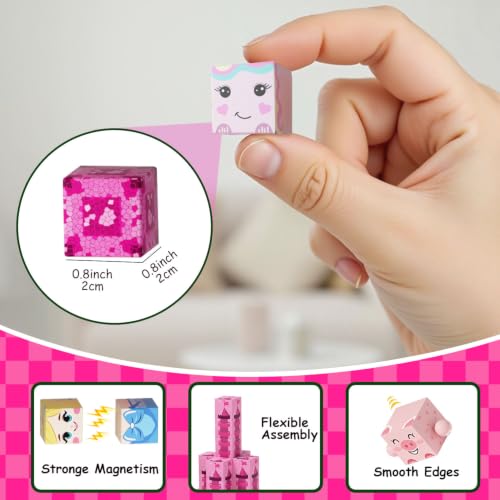 Blocos de Construção Magnéticos Castelos e Princesas, 80 Peças, Fansikids, Mini Cubos Educativos Empilháveis, Brinquedo Criativo para Crianças 3+ Anos, Kit Montagem com Ímãs