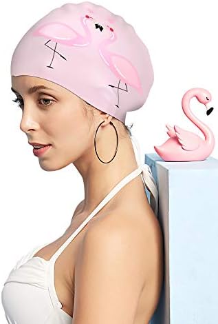 FUNOWN Silicone Swim Cap for Women, Waterproof Long Hair Swimming Caps Special Printed 3D Ergonomic Design Comfortable Fit Silicone Swim Caps Swimming Cap for Dreadlocks