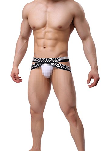 Dominik Cotton Jock Straps Underwear, Mens, Black, White, Red, Green & Blue Colors (L, White)