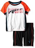 PUMA Little Boys' Toddler Short Sleeve Tee and Short Set, Orange, 2T