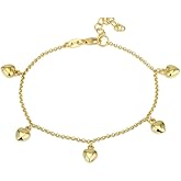 Vanbelle 18K Gold Plated Jewelry - Dangling Multi Hearts Charm Bracelet - Beautifully handcrafted for Women - 7" long + 1" extender