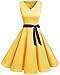 Bridesmay Women's Vintage Audrey Hepburn V-Neck Retro Rockabilly Swing Cocktail Party Dress Yellow Small