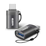 ESR Premium Aluminum USB C to USB A OTG Adapter for MacBook Pro/Air 2018, iPad Pro 12.9/11, Note 9, S10, S10+, S10e, S9, Google Pixel 3/3a XL with 5.1Kohm Resistor & Keychain, 2 Packs Grey