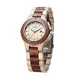 MEKU Women's Handcrafted Wood Wrist Watch Sandalwood Timepiece Elegant Wooden Wrist Watch Date Beige
