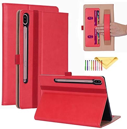 Case for Samsung Galaxy Tab S6 10.5 2019 SM-T860, Cookk [Card Slots & Wallet Design] [Hand Strap] [Auto Sleep/Wake] Multi-Angle Stand Business Cover Fit Galaxy Tab S6 10.5" T860/T865 2019, Red